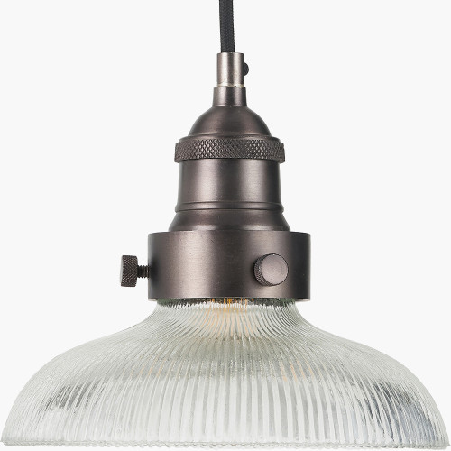 Pacific Lifestyle Bowery Ribbed Glass With Antique Bronze Fitting Elec Pendant