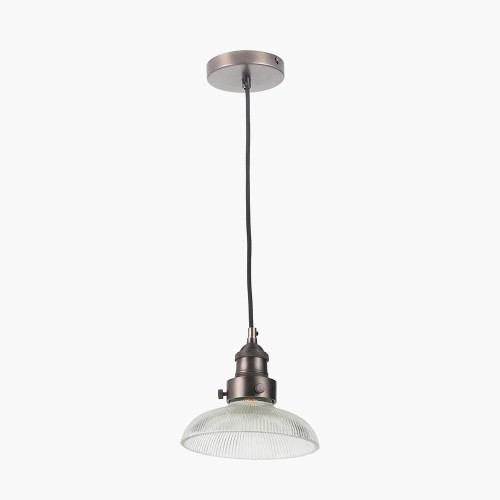 pacific lifestyle Bowery Ribbed Glass with Antique Bronze Fitting Elec Pendant