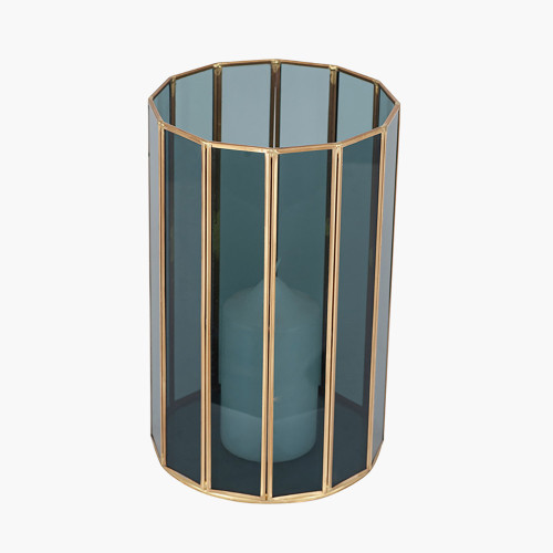 Pacific Lifestyle Brass Metal And Smoked Glass Panelled Hurricane