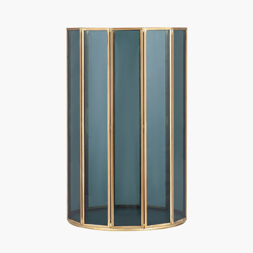 Pacific Lifestyle Brass Metal And Smoked Glass Panelled Hurricane