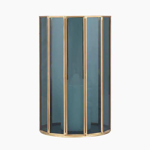 pacific lifestyle Brass Metal and Smoked Glass Panelled Hurricane