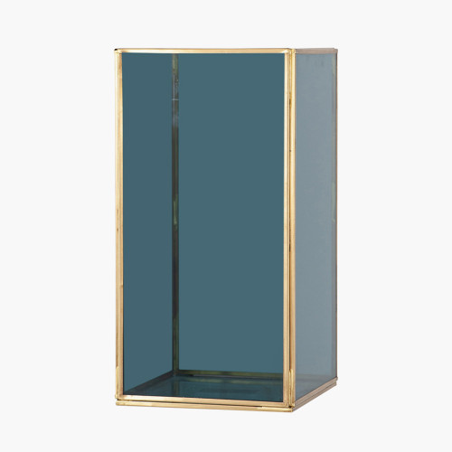 Pacific Lifestyle Brass Metal And Smoked Glass Panelled Square Hurricane Medium