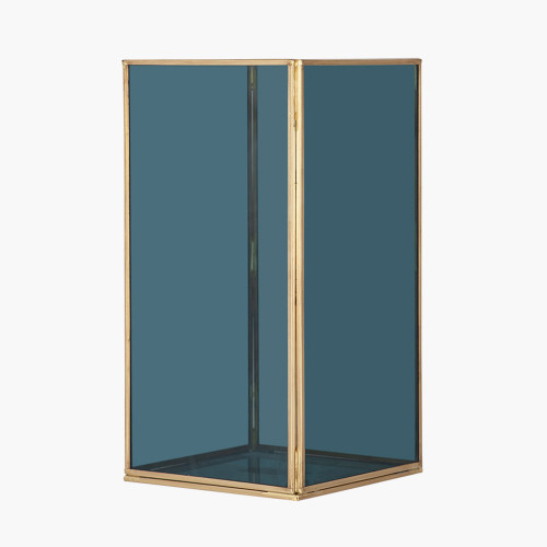 Pacific Lifestyle Brass Metal And Smoked Glass Panelled Square Hurricane Medium