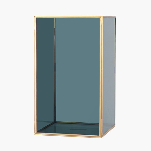 Pacific Lifestyle Brass Metal And Smoked Glass Panelled Square Hurricane Large