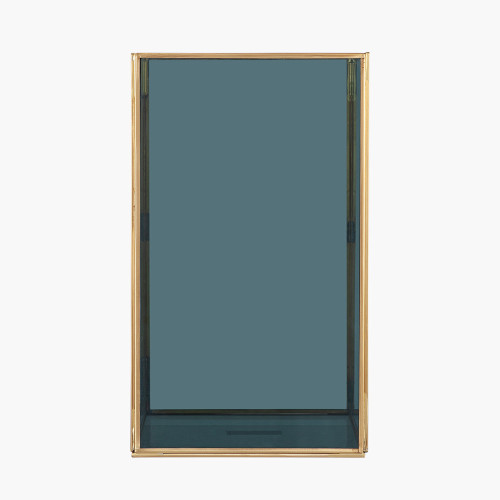 pacific lifestyle Brass Metal and Smoked Glass Panelled Square Hurricane Large