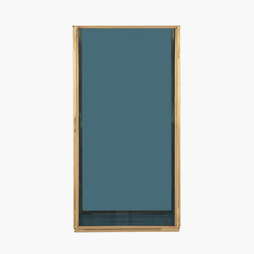 pacific lifestyle Brass Metal and Smoked Glass Panelled Square Hurricane Medium