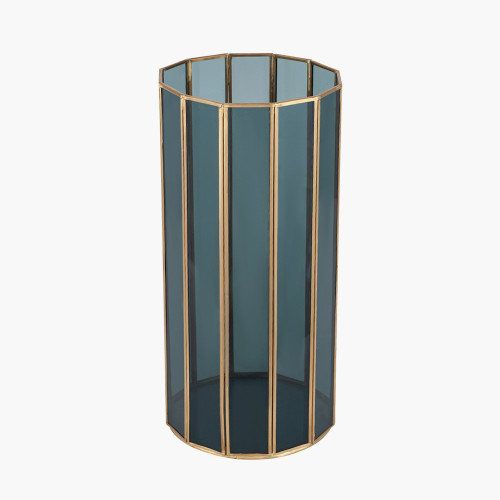 Pacific Lifestyle Brass Metal And Smoked Glass Panelled Tall Hurricane