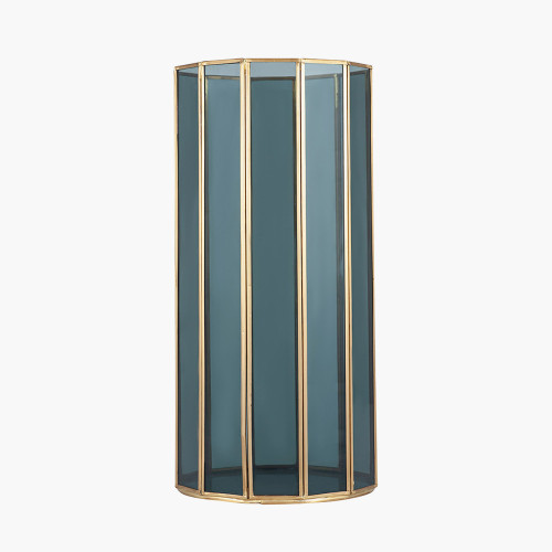 pacific lifestyle Brass Metal and Smoked Glass Panelled Tall Hurricane