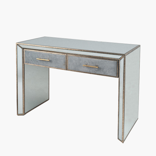 Pacific Lifestyle Brindisi Grey Velvet Antique Metal And Mirror Console Table