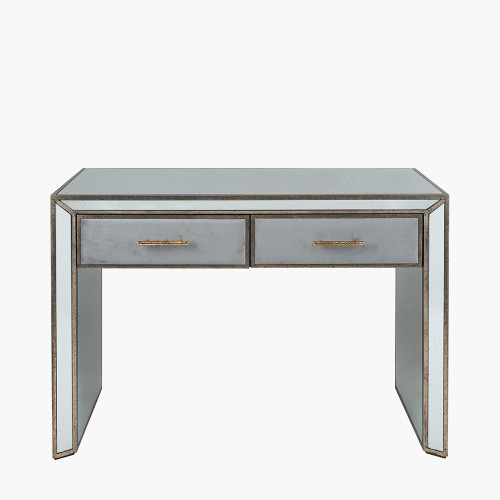 pacific lifestyle Brindisi Grey Velvet Antique Metal and Mirror Console Table