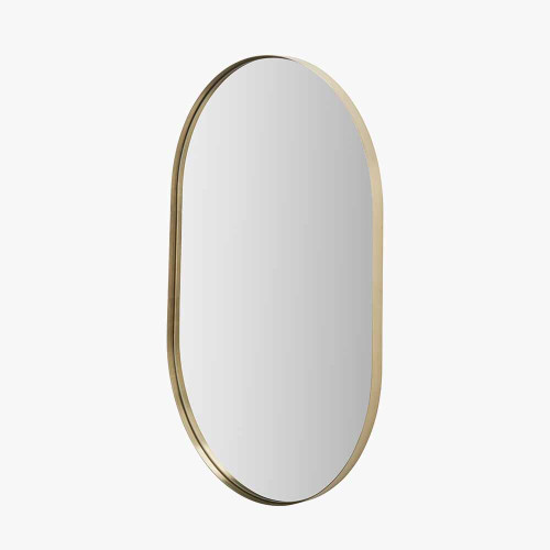 Pacific Lifestyle Brushed Gold Metal Slim Frame Oval Wall Mirror