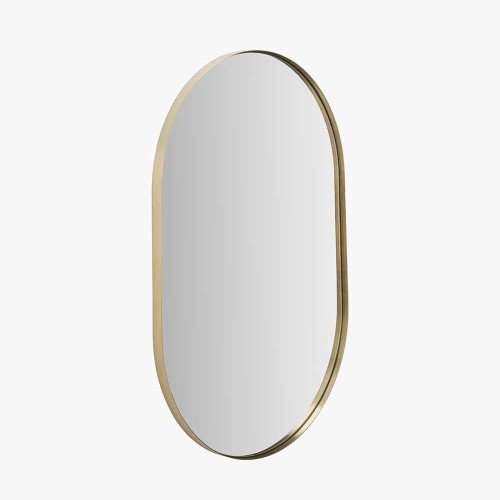 Pacific Lifestyle Brushed Gold Metal Slim Frame Oval Wall Mirror
