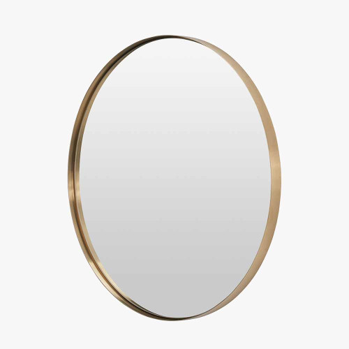 Pacific Lifestyle Brushed Gold Metal Slim Frame Round Wall Mirror Small