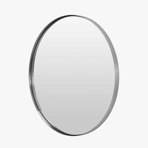 Pacific Lifestyle Brushed Silver Metal Slim Frame Round Wall Mirror Medium