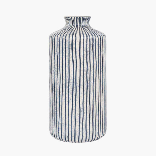 pacific lifestyle Bude Blue and White Stoneware Stripe Design Vase