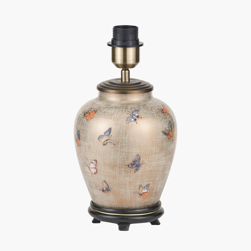 Pacific Lifestyle Butterflies Small Glass Table Lamp Base With Harry 25cm Steel Grey Cotton Mix Cylinder Lampshade