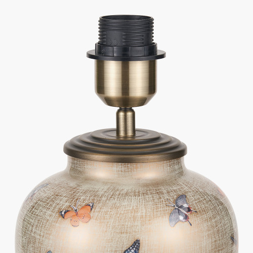 Pacific Lifestyle Butterflies Small Glass Table Lamp Base With Harry 25cm Steel Grey Cotton Mix Cylinder Lampshade