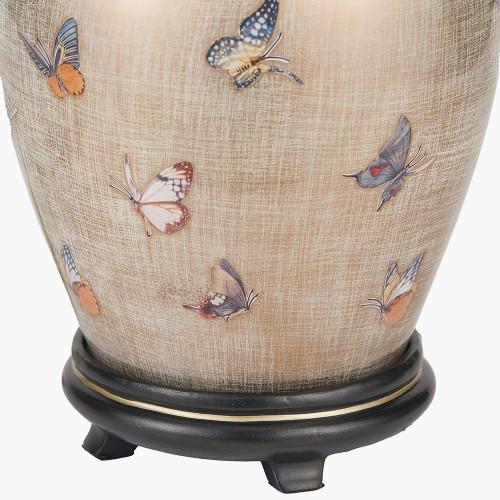 Pacific Lifestyle Butterflies Small Glass Table Lamp Base With Harry 25cm Steel Grey Cotton Mix Cylinder Lampshade
