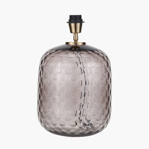 Pacific Lifestyle Camille Large Smoke Grey Circle Design Handcut Glass Table Lamp Base With Harry 35cm Ivory Cotton Mix Cylinder Lampshade