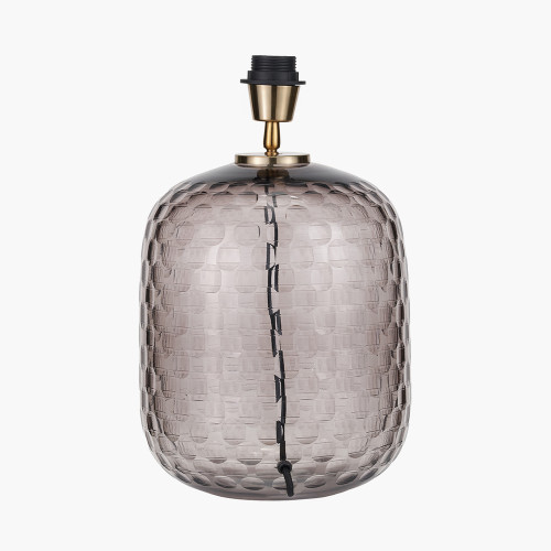 Pacific Lifestyle Camille Large Smoke Grey Circle Design Handcut Glass Table Lamp Base With Harry 35cm Ivory Cotton Mix Cylinder Lampshade