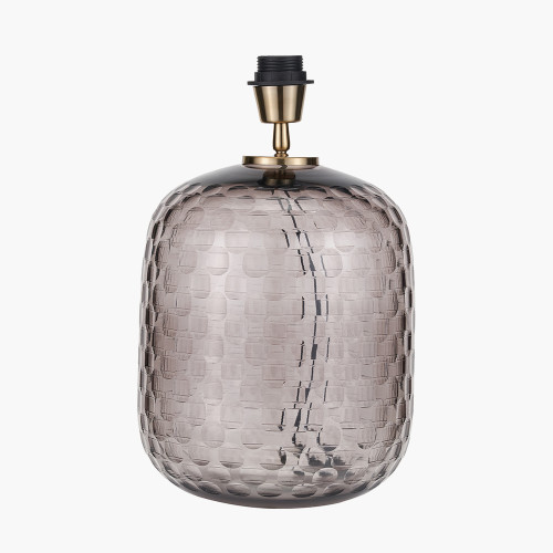 Pacific Lifestyle Camille Large Smoke Grey Circle Design Handcut Glass Table Lamp Base With Harry 35cm Black Cotton Mix Cylinder Lampshade