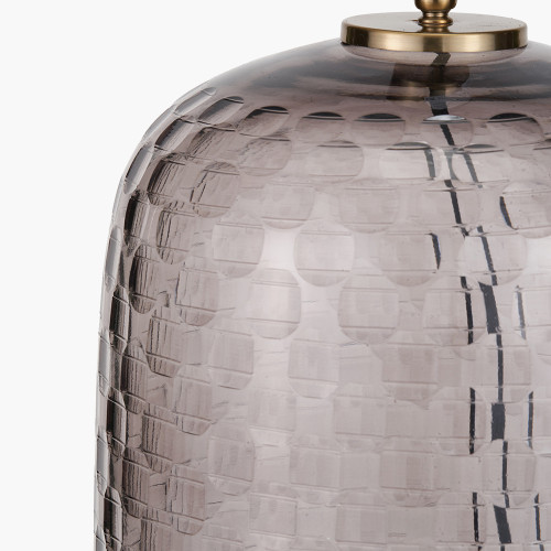 Pacific Lifestyle Camille Large Smoke Grey Circle Design Handcut Glass Table Lamp Base With Stellan 35cm Black Slubbed Silk Mix Gold Lined Cylinder Lampshade