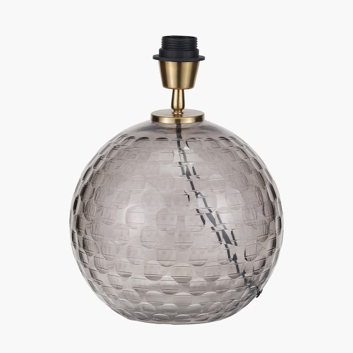 Pacific Lifestyle Camille Smoke Grey Circle Design Handcut Glass Table Lamp Base With Harry 30cm Ivory Cotton Mix Cylinder Lampshade