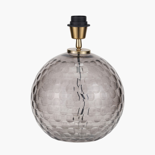 Pacific Lifestyle Camille Smoke Grey Circle Design Handcut Glass Table Lamp Base With Harry 30cm Black Cotton Mix Cylinder Lampshade