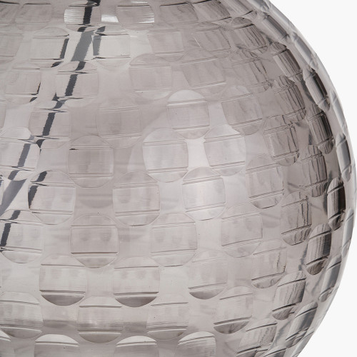 Pacific Lifestyle Camille Smoke Grey Circle Design Handcut Glass Table Lamp Base With Harry 30cm Black Cotton Mix Cylinder Lampshade