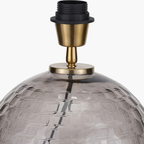 Pacific Lifestyle Camille Smoke Grey Circle Design Handcut Glass Table Lamp Base With Harry 30cm Black Cotton Mix Cylinder Lampshade