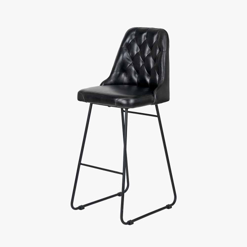Pacific Lifestyle Camillo Ash Black Leather And Black Metal Diamond Back Bar Stool