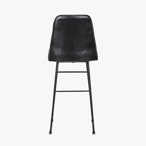 Pacific Lifestyle Camillo Ash Black Leather And Black Metal Diamond Back Bar Stool