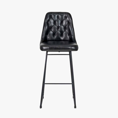 pacific lifestyle Camillo Ash Black Leather and Black Metal Diamond Back Bar Stool