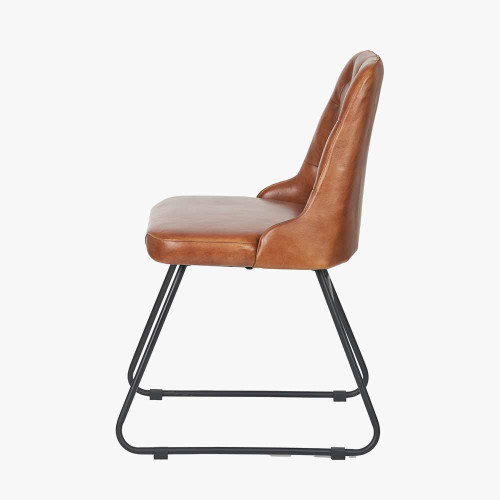 Pacific Lifestyle Camillo Vintage Brown Leather And Black Metal Diamond Back Dining Chair