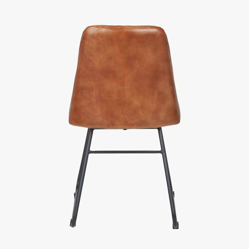 Pacific Lifestyle Camillo Vintage Brown Leather And Black Metal Diamond Back Dining Chair