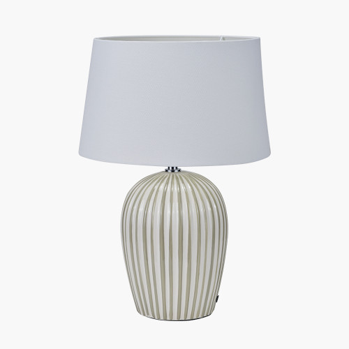 Pacific Lifestyle Cannes Sage And White Stripe Ceramic Table Lamp