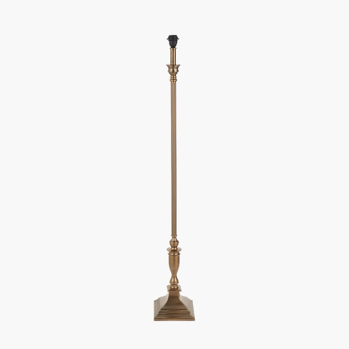 Pacific Lifestyle Canterbury Antique Brass Metal Floor Lamp Base With Rene 45cm Light Grey Velvet Cylinder Lampshade