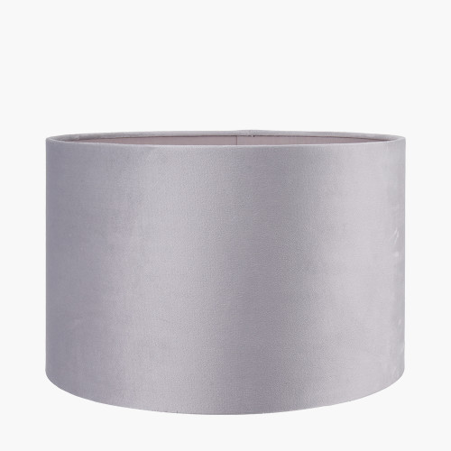 Pacific Lifestyle Canterbury Antique Brass Metal Floor Lamp Base With Rene 45cm Light Grey Velvet Cylinder Lampshade