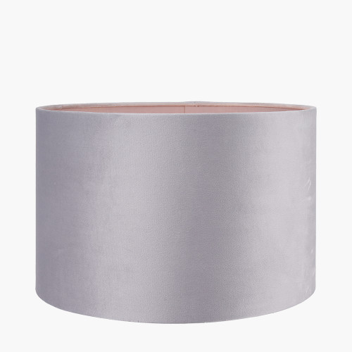 Pacific Lifestyle Canterbury Antique Brass Metal Floor Lamp Base With Rene 45cm Light Grey Velvet Cylinder Lampshade