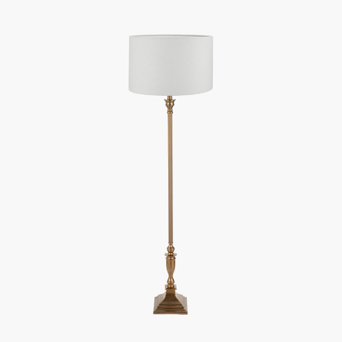 pacific lifestyle Canterbury Antique Brass Metal Floor Lamp Base with Lino 45cm Cream Self Lined Linen Cylinder Lampshade