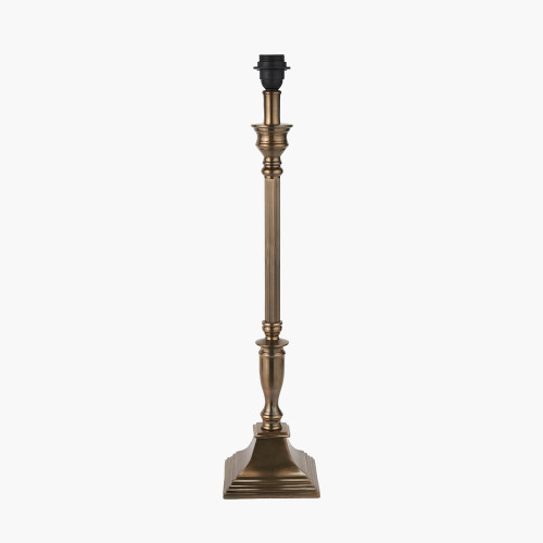 Pacific Lifestyle Canterbury Antique Brass Metal Table Lamp Base With Lino 40cm Cream Self Lined Linen Cylinder Lampshade