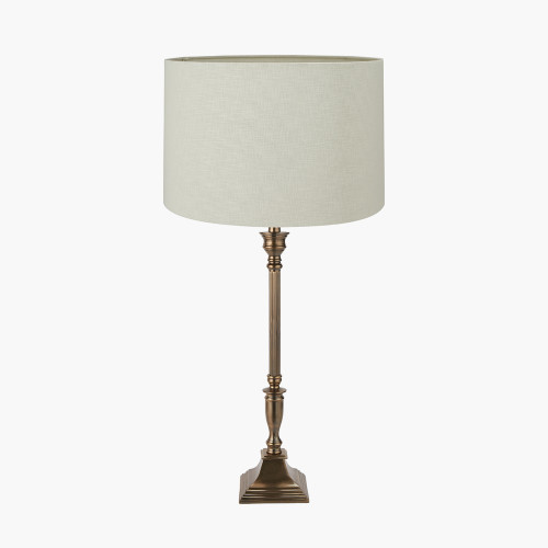 pacific lifestyle Canterbury Antique Brass Metal Table Lamp Base with Lino 40cm Cream Self Lined Linen Cylinder Lampshade