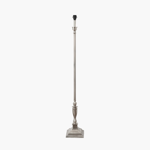 Pacific Lifestyle Canterbury Antique Silver Metal Floor Lamp Base With Henry 45cm Grey Handloom Cylinder Lampshade