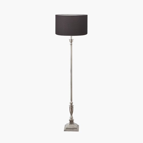 pacific lifestyle Canterbury Antique Silver Metal Floor Lamp Base with Henry 45cm Grey Handloom Cylinder Lampshade
