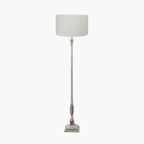 pacific lifestyle Canterbury Antique Silver Metal Floor Lamp Base with Henry 45cm White Handloom Cylinder Lampshade
