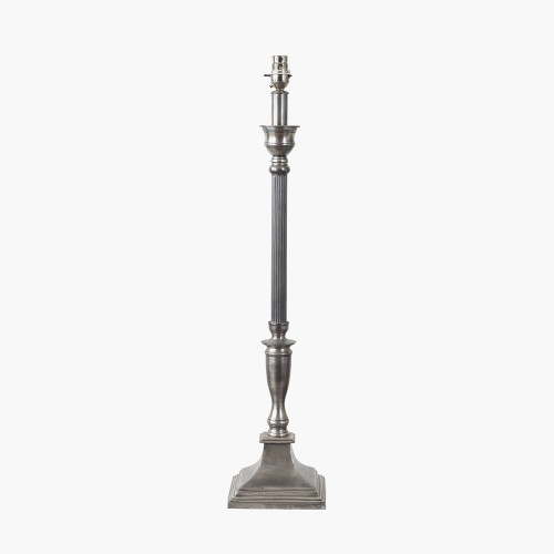 Pacific Lifestyle Canterbury Antique Silver Metal Table Lamp Base With Henry 35cm White Handloom Cylinder Lampshade