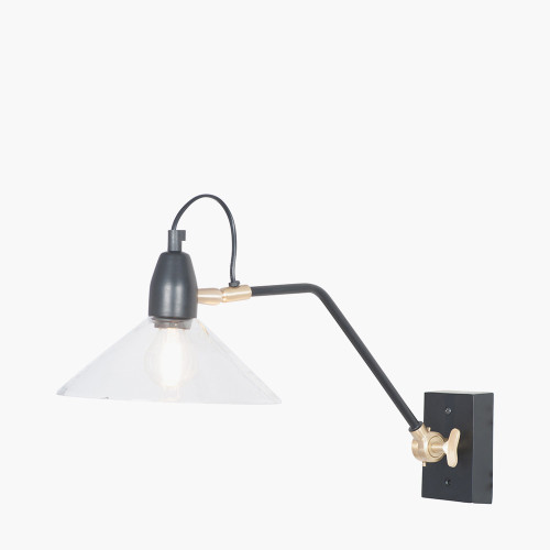 Pacific Lifestyle Canton Matt Black Metal And Glass Cone Wall Light
