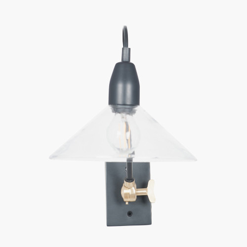 Pacific Lifestyle Canton Matt Black Metal And Glass Cone Wall Light