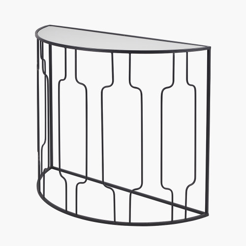 Pacific Lifestyle Caprisse Mirrored Glass And Graphite Metal Half Moon Console Table