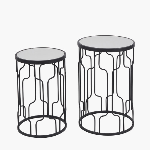 Pacific Lifestyle Caprisse S/2 Mirrored Glass And Graphite Metal Side Tables